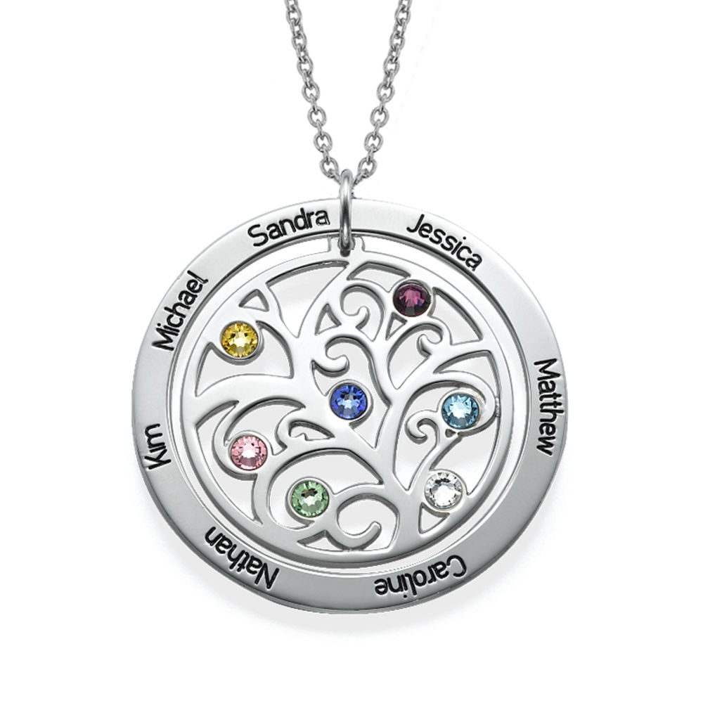 Family Tree Birthstone Necklace in Sterling Silver