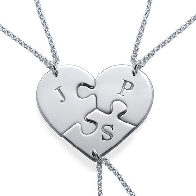 Puzzle Piece Necklace for Three with Initial