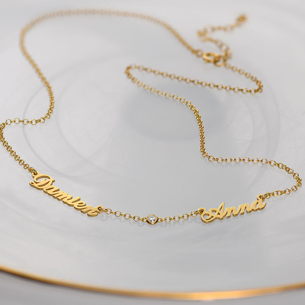 Diamond Multiple Name Necklace in 18K Gold Plating - 1 product photo