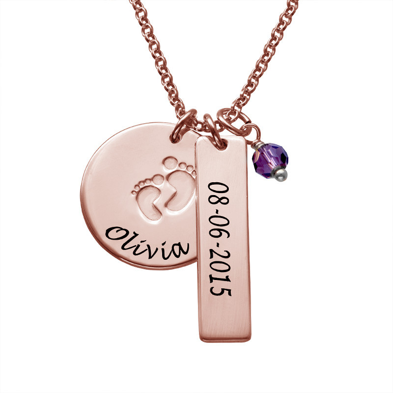 New Mom Jewelry - Baby Feet Charm Necklace with Rose Gold Plating