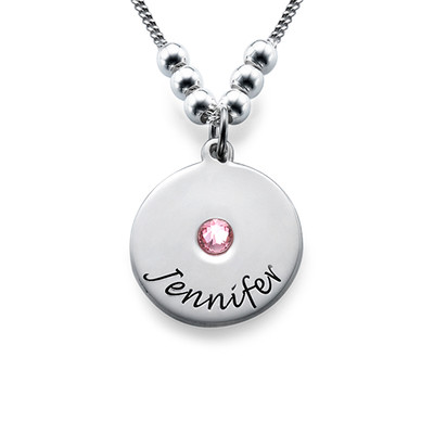 Mother's Disc and Birthstone Necklace in Sterling Silver - 1 product photo