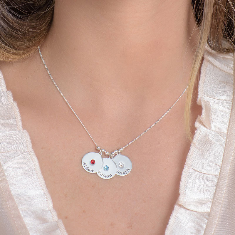 Mother's Disc and Birthstone Necklace in Sterling Silver - 2 product photo