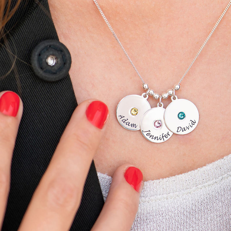Mother's Disc and Birthstone Necklace in Sterling Silver - 3 product photo