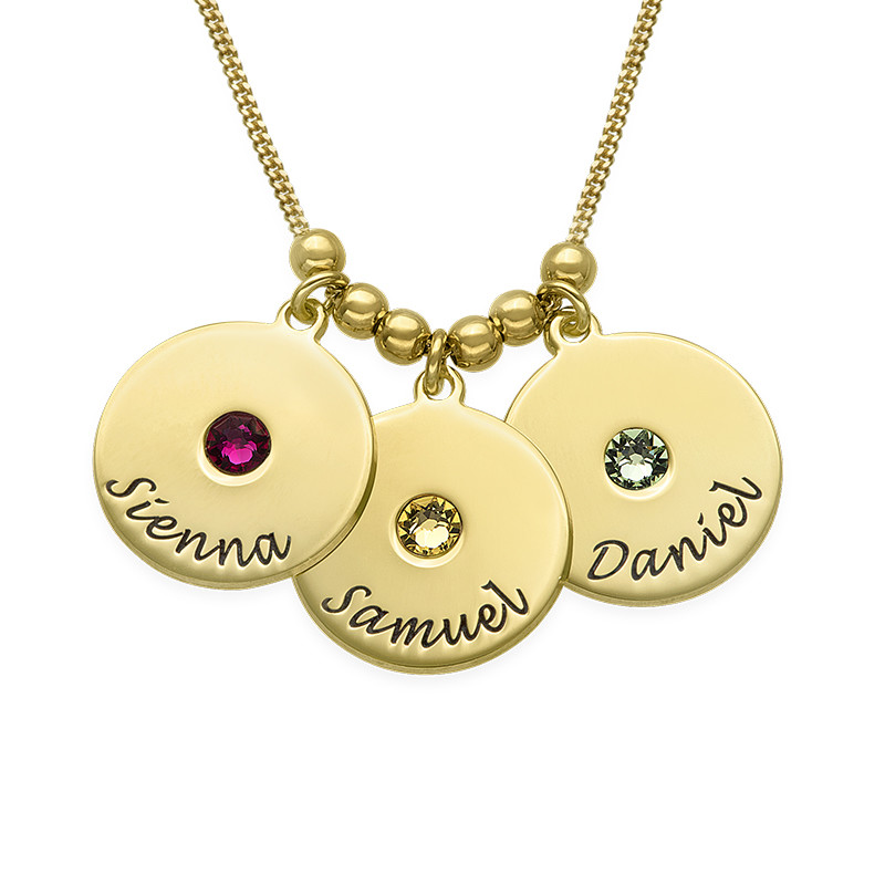 Mother's Disc and Birthstone Necklace in 18k Gold Plated product photo