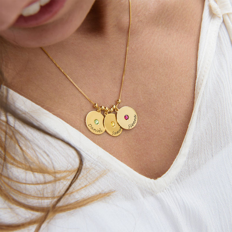 Mother's Disc and Birthstone Necklace in 18k Gold Plated - 2 product photo