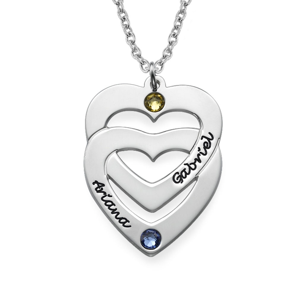 Engraved Vertical Heart in Heart Birthstone Necklace