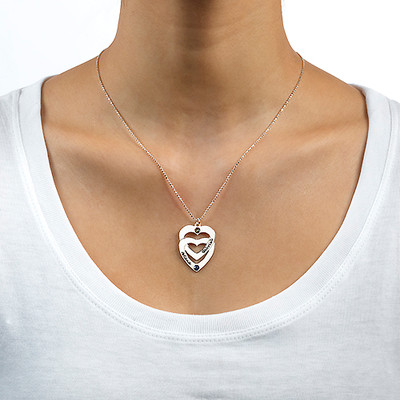 Engraved Vertical Heart in Heart Birthstone Necklace - 1