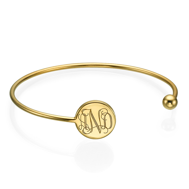 Monogram Bangle Bracelet in Gold Plating - Adjustable