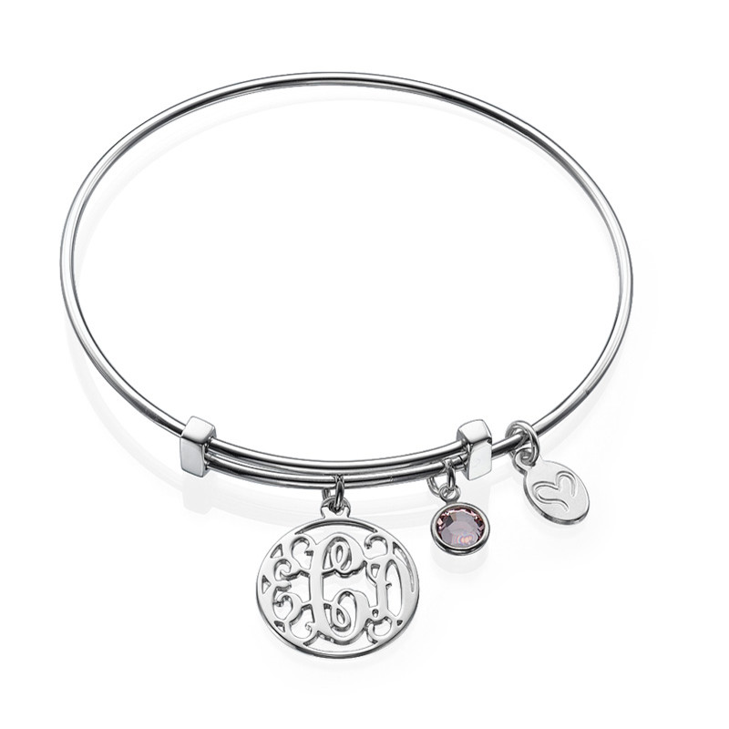 Cut Out Monogram Bangle with Charms