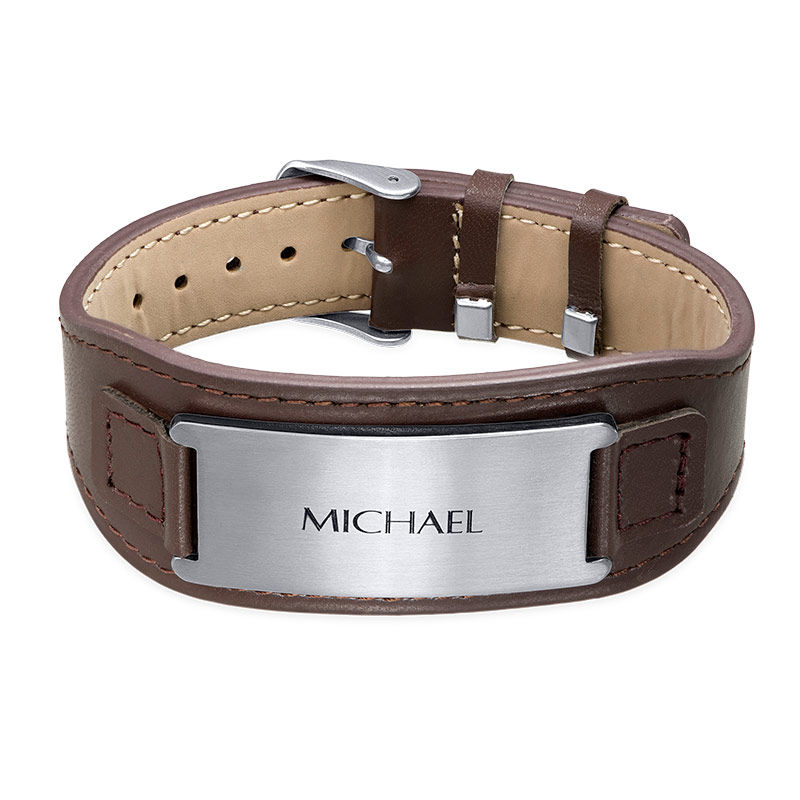 Men's ID Bracelet in Brown Leather - 1