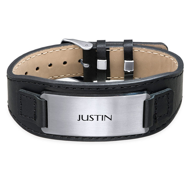 Personalized Black Leather Cuff Bracelet for Men - 1 product photo