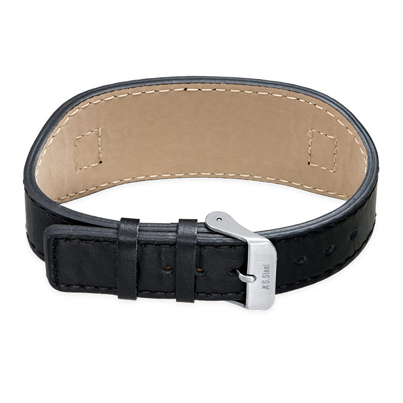 Personalized Black Leather Cuff Bracelet for Men - 2 product photo