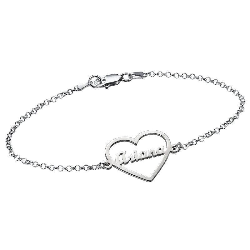 Heart Bracelet with Name in Silver