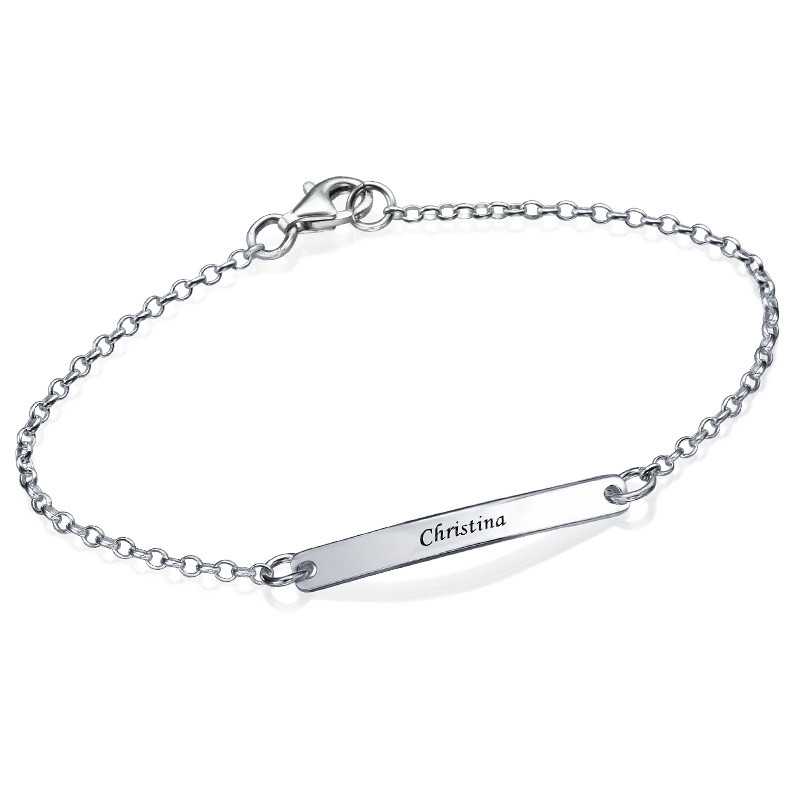 Skinny Custom Bar Bracelet in Silver
