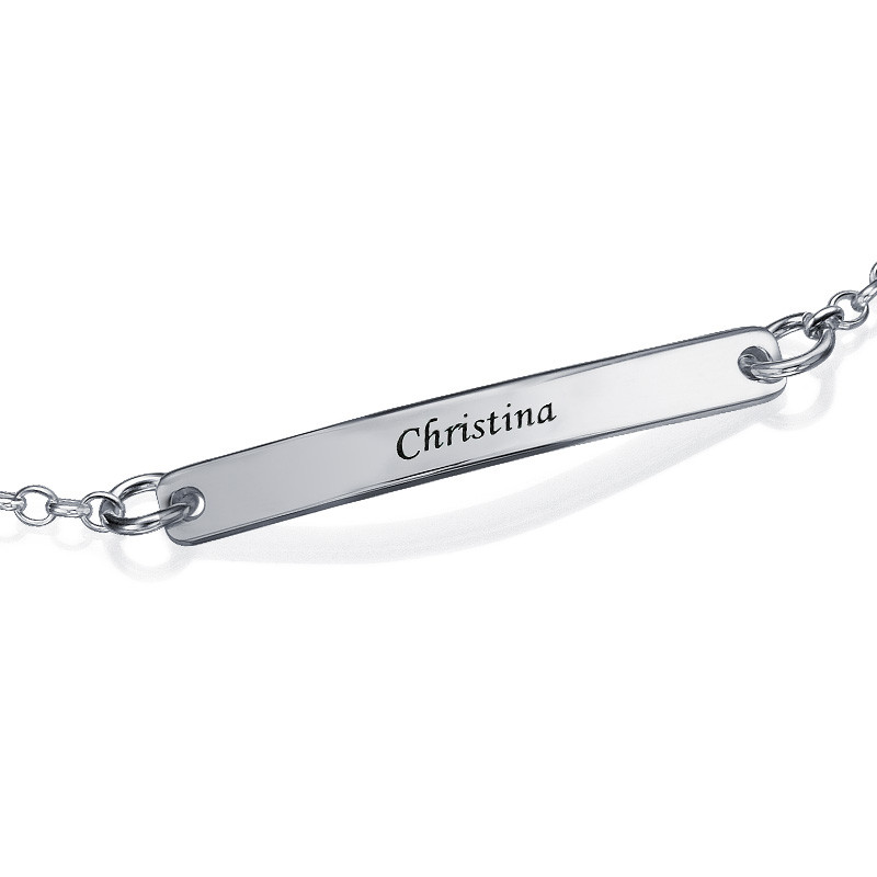 Skinny Custom Bar Bracelet in Silver - 1
