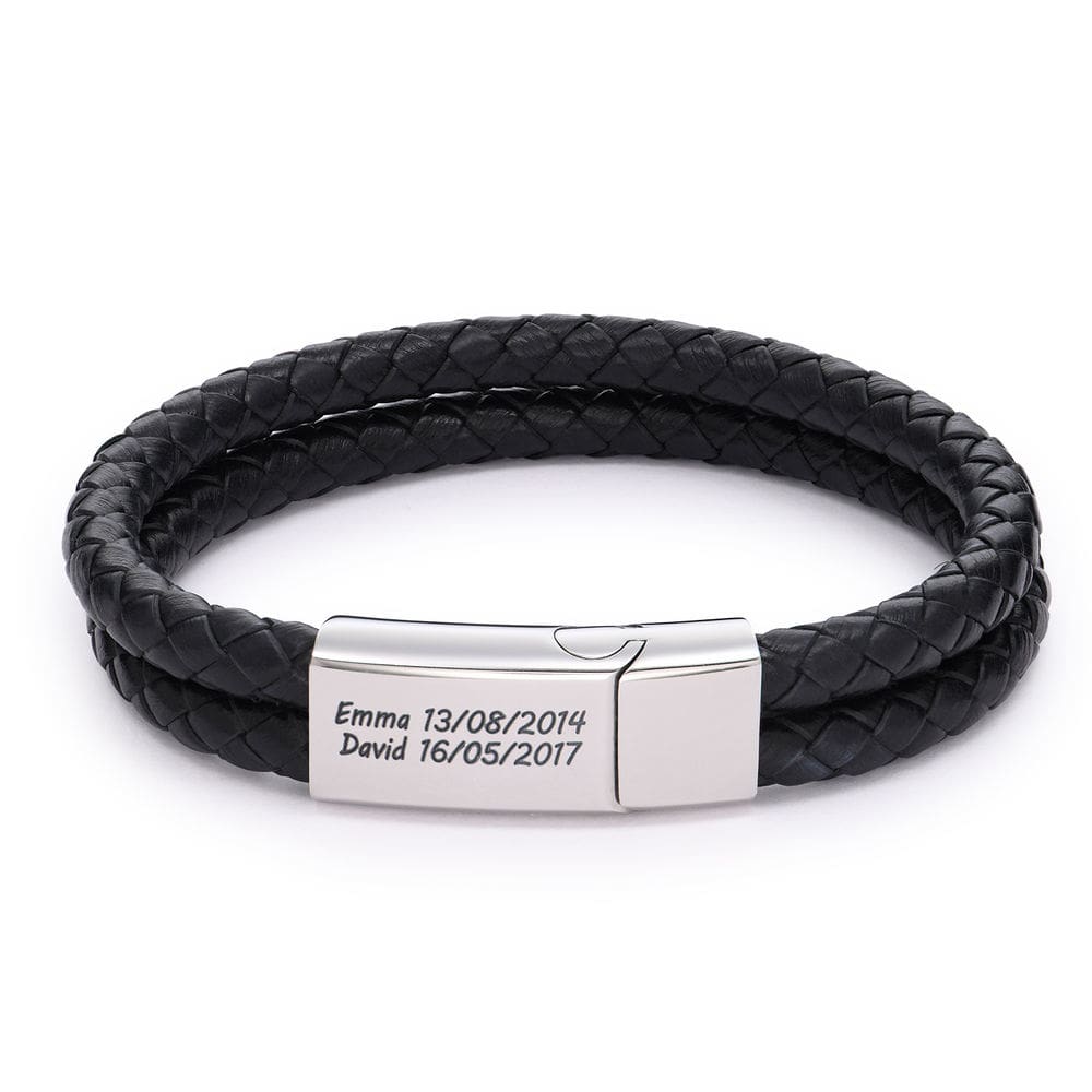 Mans Real Leather & Stainless Steel 5 Band Bracelet