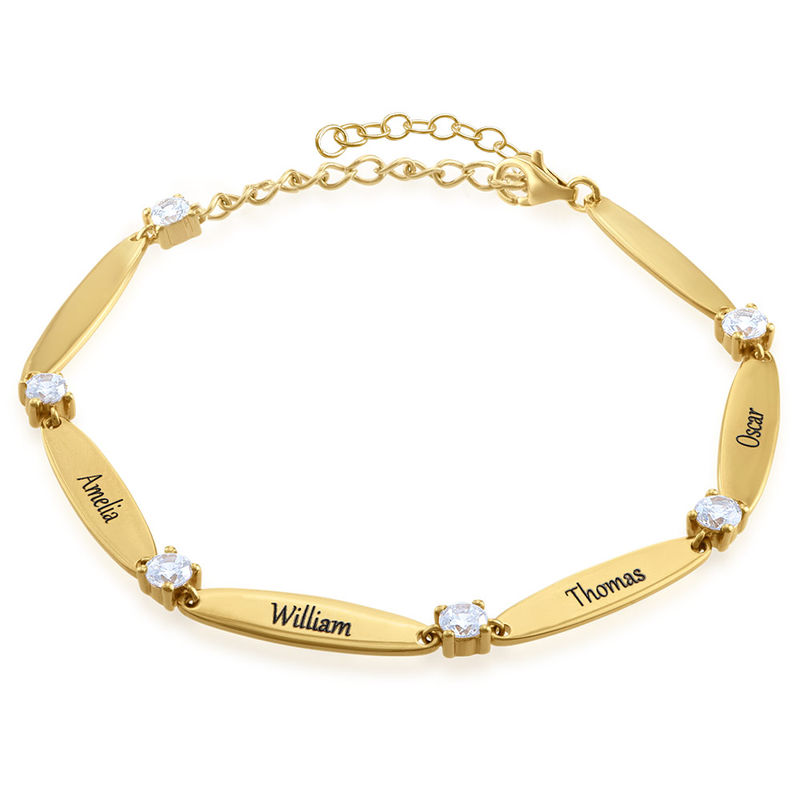 Engraved Mother Bracelet with Cubic Zirconia in Gold Plating