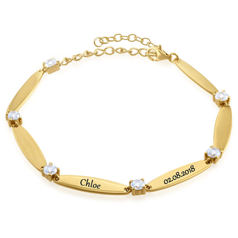 Engraved Mother Bracelet with Cubic Zirconia in Gold Plating - 1