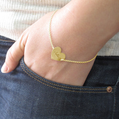 Engraved Heart Couples Bracelet in 18k Gold Plating