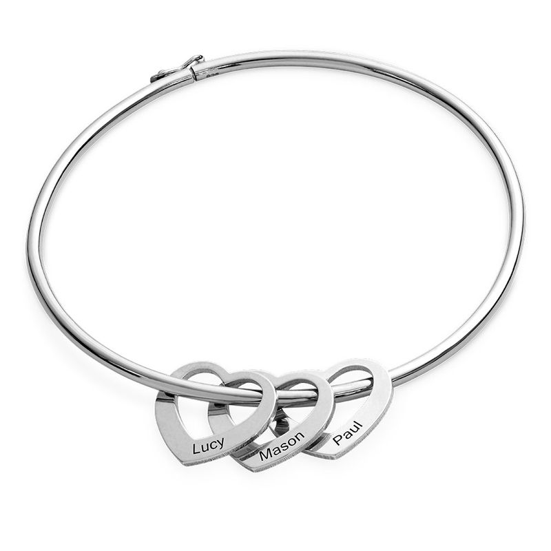 KENYG 2 PCS Heart Shape Pendant Silver Pearl Bracelet Bangle for Mother Daughter Christmas 