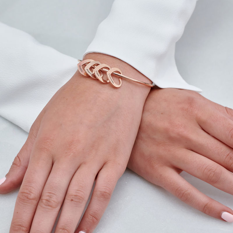 Bangle Bracelet with Heart Shape Pendants in Rose Gold Plating - 4 product photo