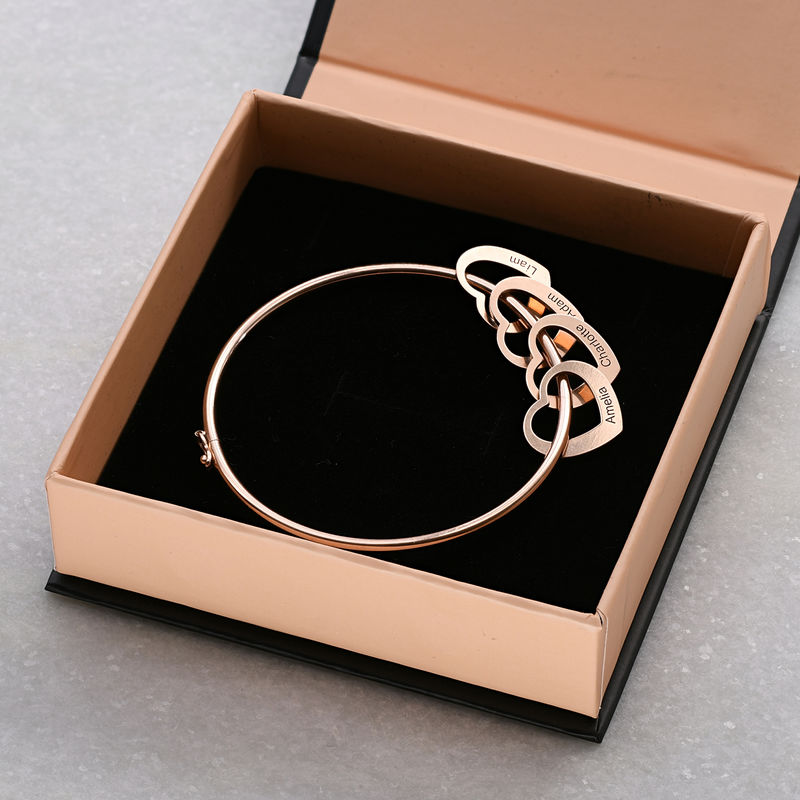 Bangle Bracelet with Heart Shape Pendants in Rose Gold Plating - 5 product photo