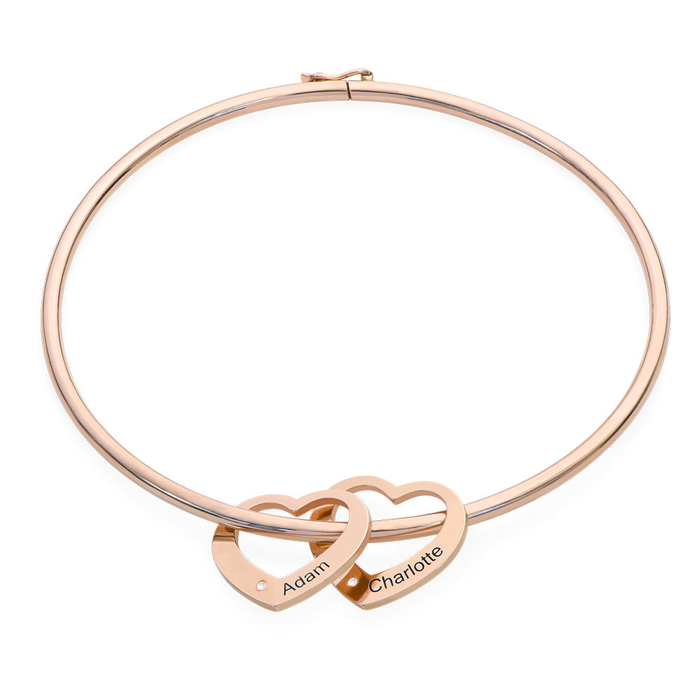 Bangle Bracelet with Heart Shape Pendants in Rose Gold Plated with Diamonds - 1 product photo