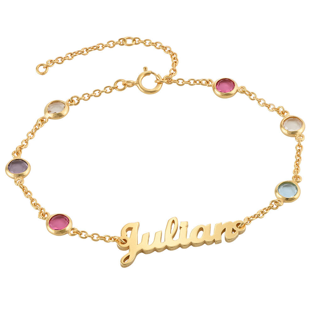 Name Bracelet with Multi Colored Stones in Gold Plating - 1 product photo