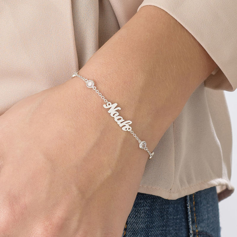 Name Bracelet with Clear Crystal Stone in Silver - 2 product photo