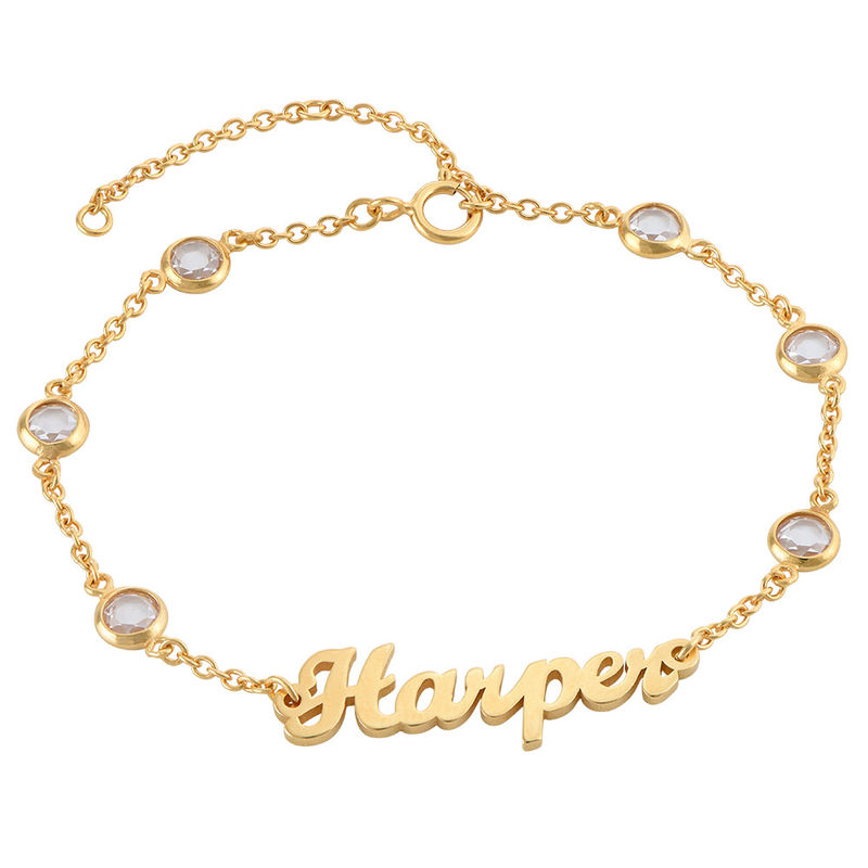Name Bracelet with Clear Crystal Stone in Gold Plating