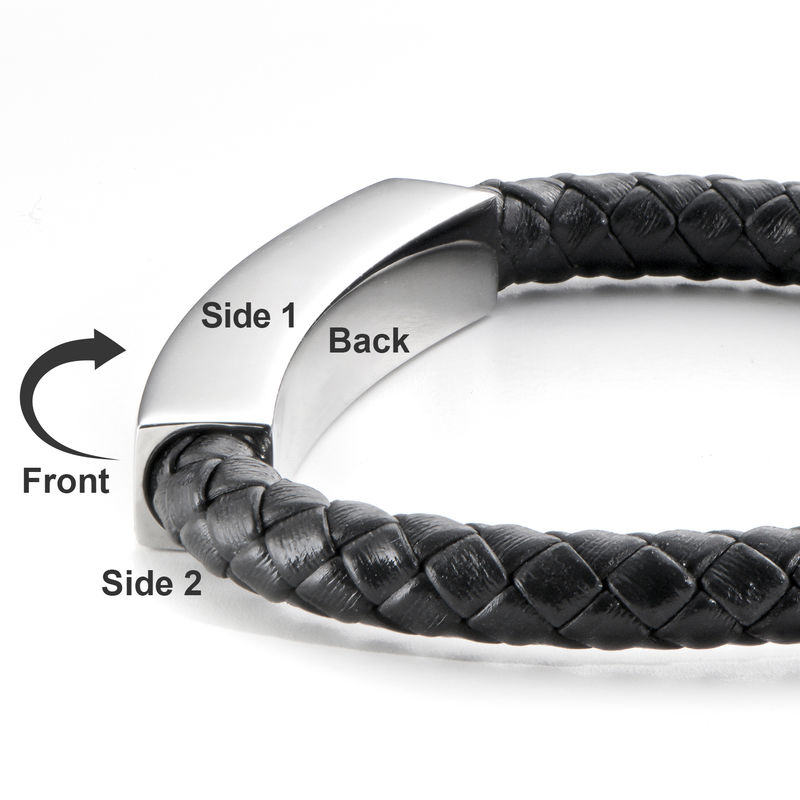 Engraved Leather Bar Bracelet for Men- in Black - 3