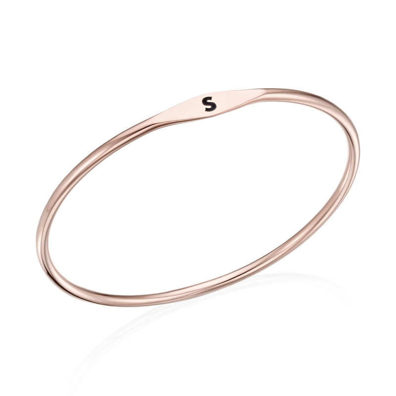 Initial Bangle Bracelet in Rose Gold Plating - 1 product photo