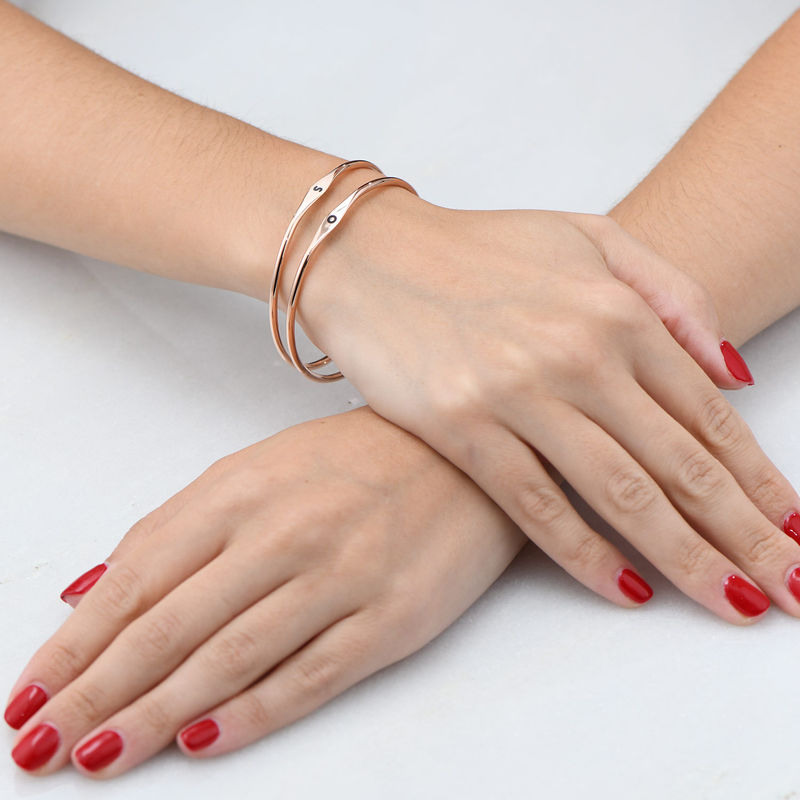 Initial Bangle Bracelet in Rose Gold Plating - 3 product photo