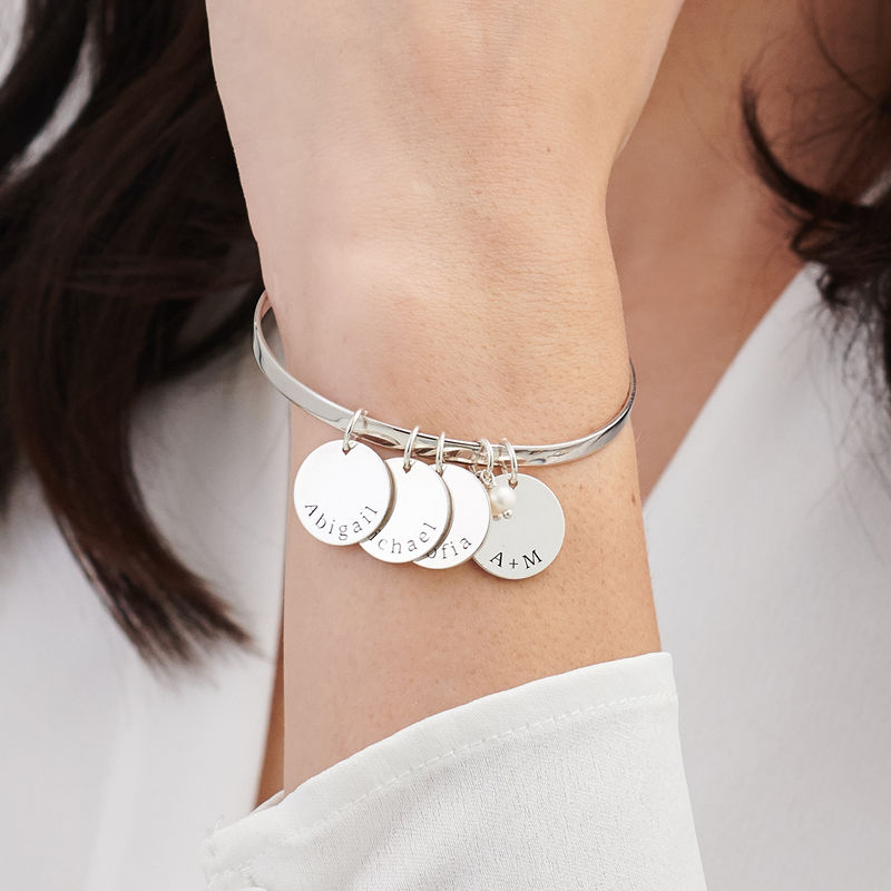 Bangle Bracelet with Personalized Pendants in Sterling Silver - 2