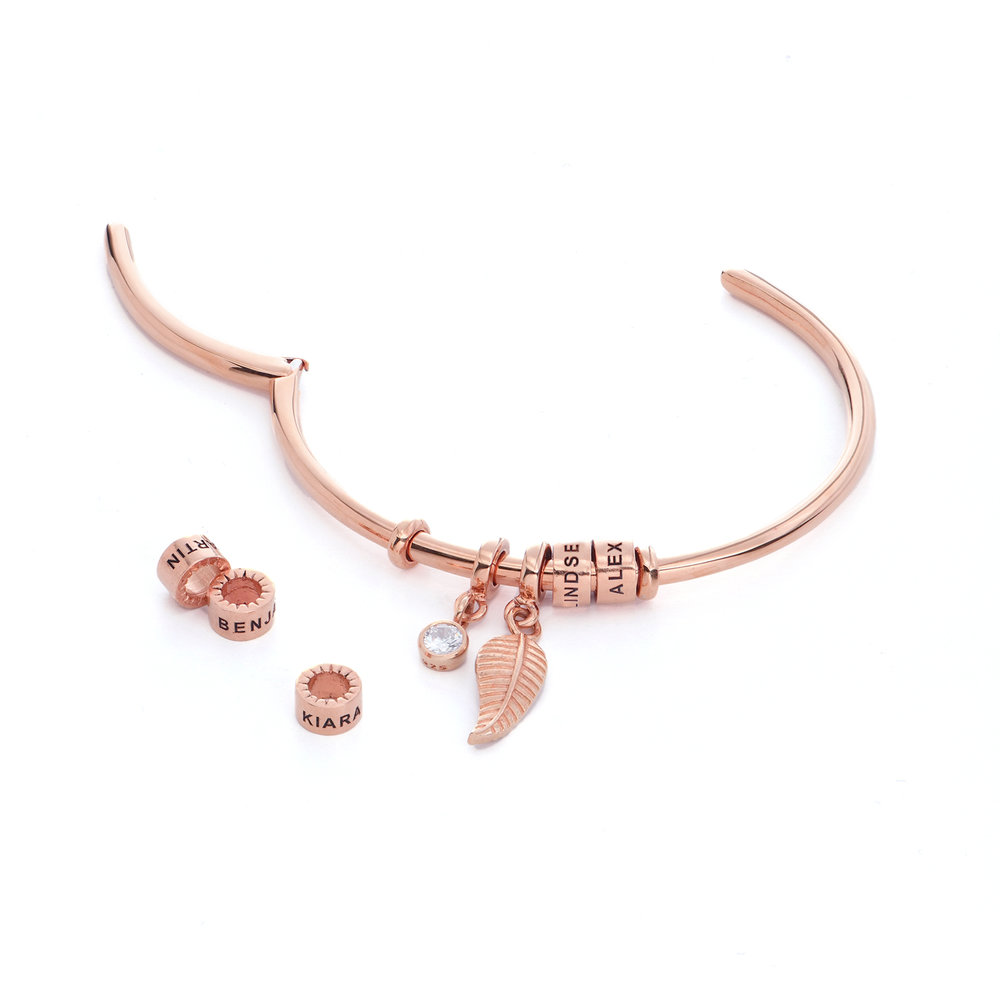 Linda Open Bangle Bracelet with Rose Gold Plated Beads - 1