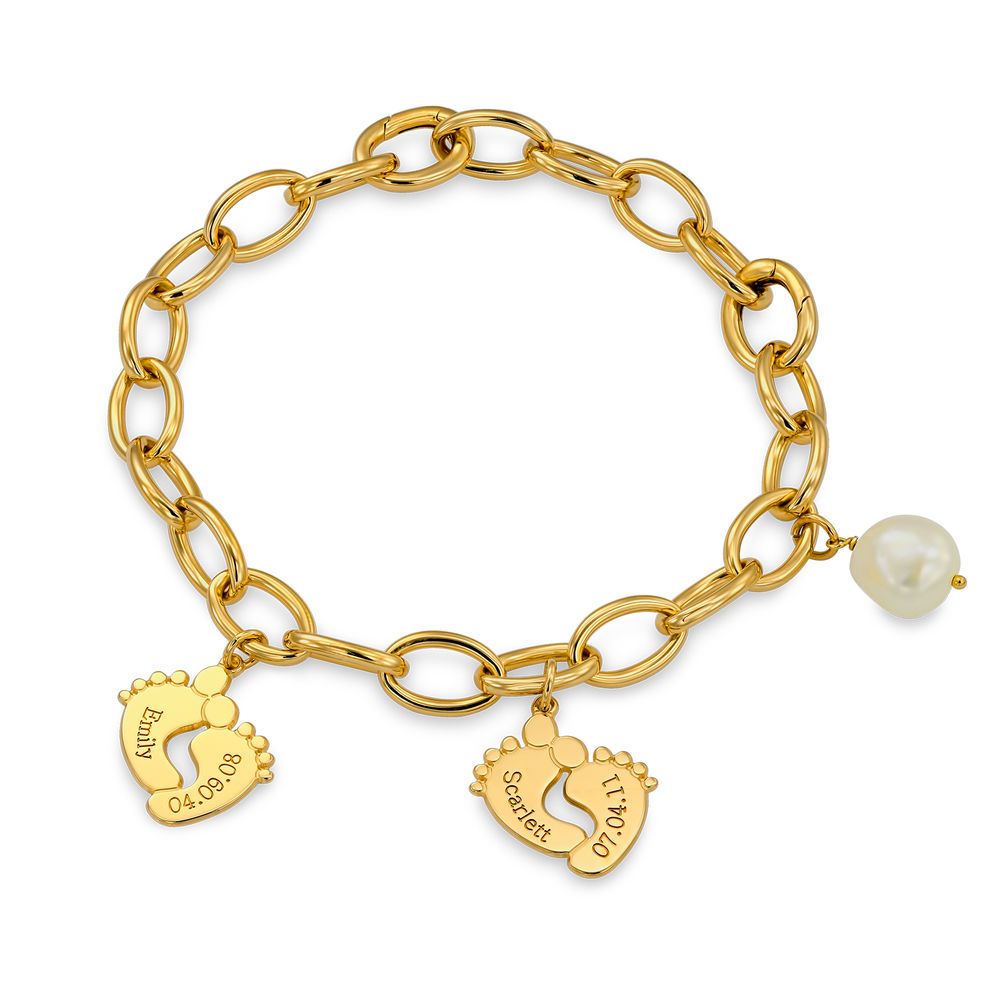 Mom Bracelet with Baby Feet Charms in Gold Vermeil - 2