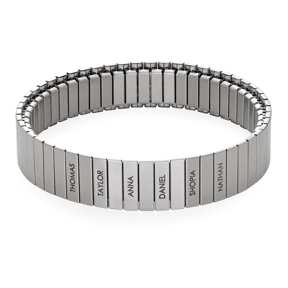 Men Stretched Watch Band Bracelet with Engravings in Matte Stainless Steel