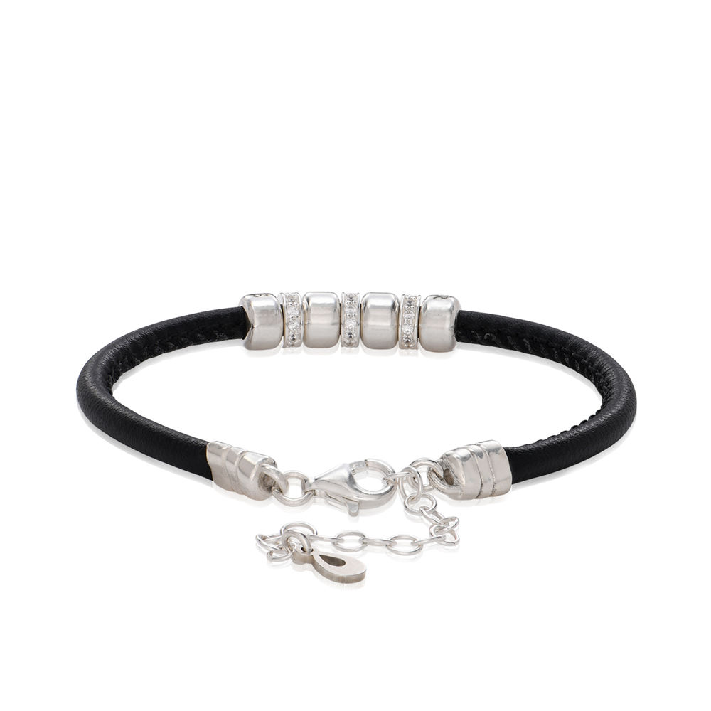 Zirconia Vegan-Leather Bracelet with Sterling Silver Beads  - 1 product photo