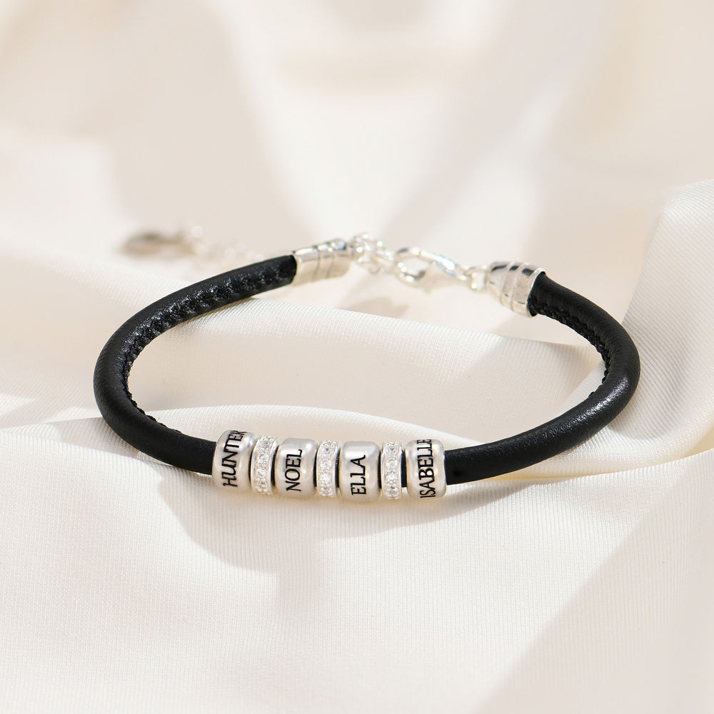 Zirconia Vegan-Leather Bracelet with Sterling Silver Beads  - 2 product photo