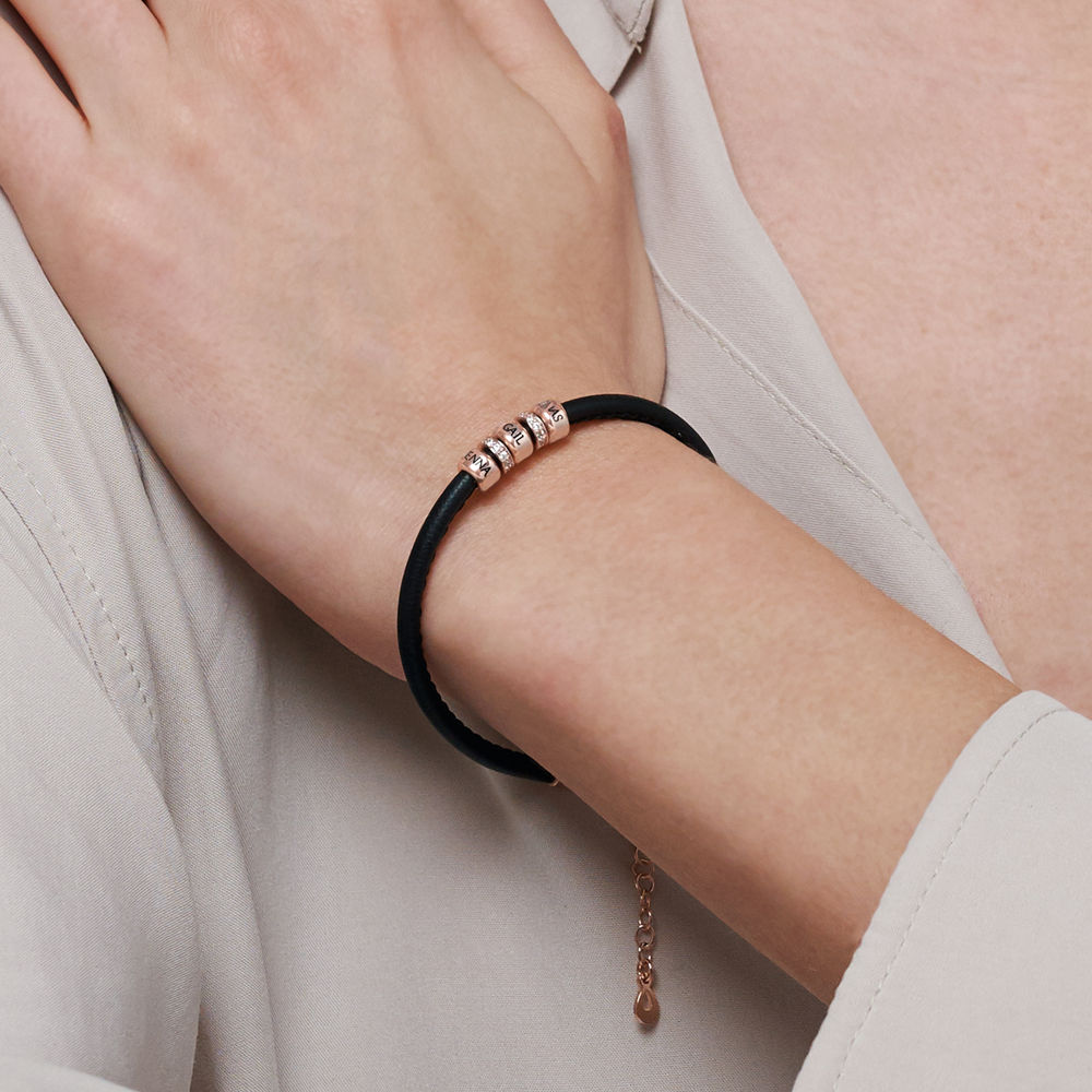 Zirconia Vegan-Leather Bracelet with 18K Rose Gold Plated Beads - 3 product photo