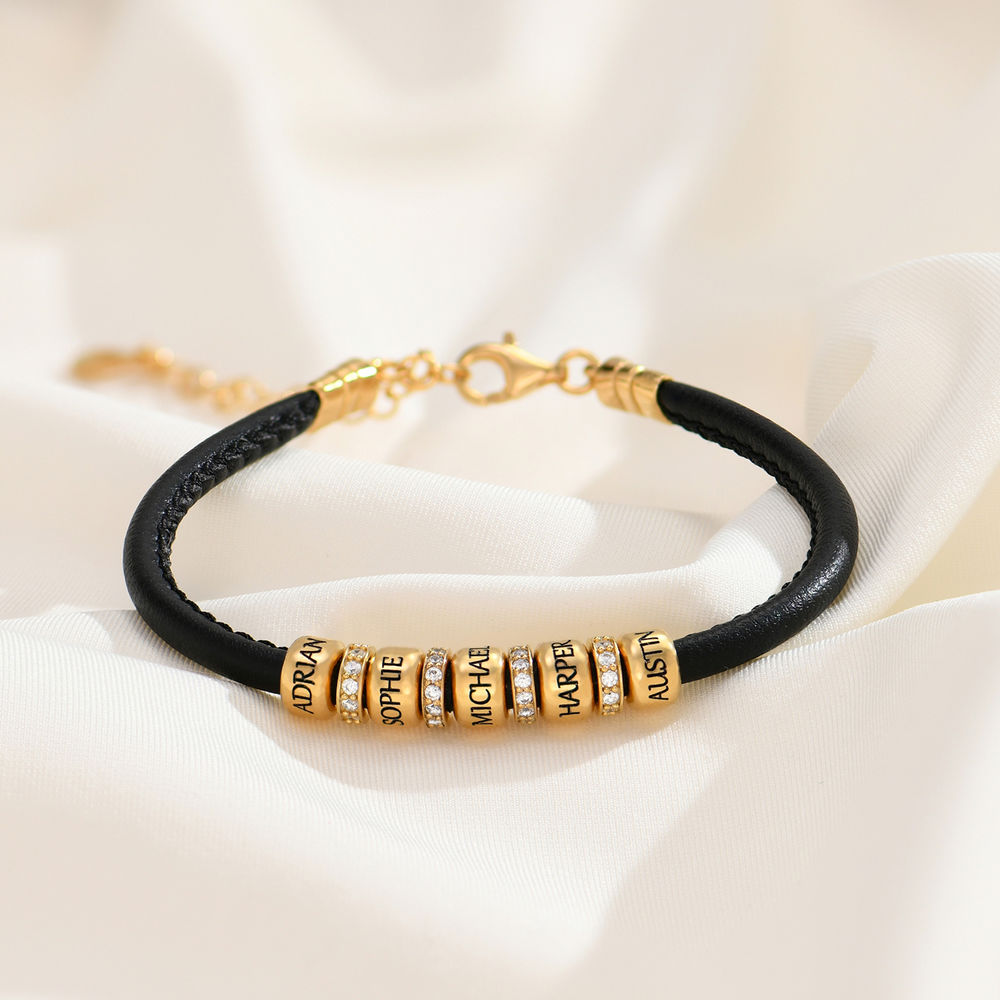 Zirconia Vegan-Leather Bracelet with 18K Gold Vermeil Beads - 2 product photo