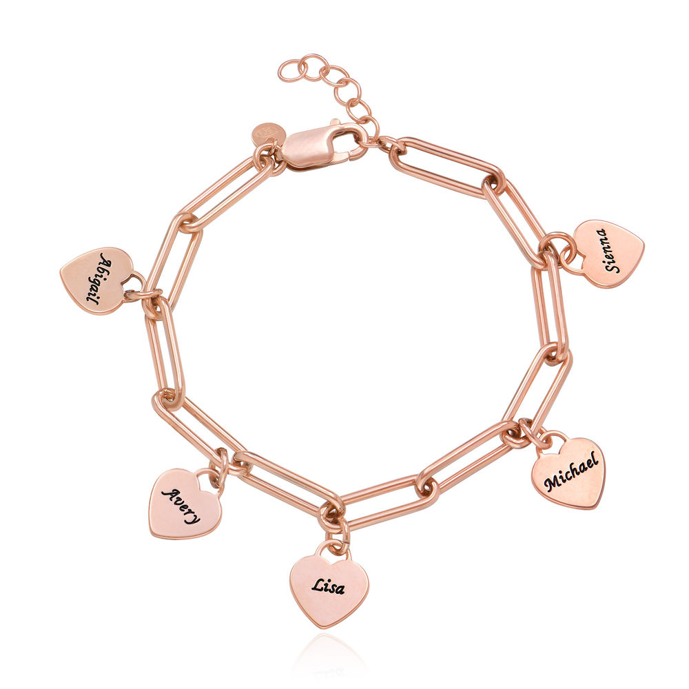 Rory Chain Link Bracelet with Custom Heart Charms in 18K Rose Gold Plating product photo