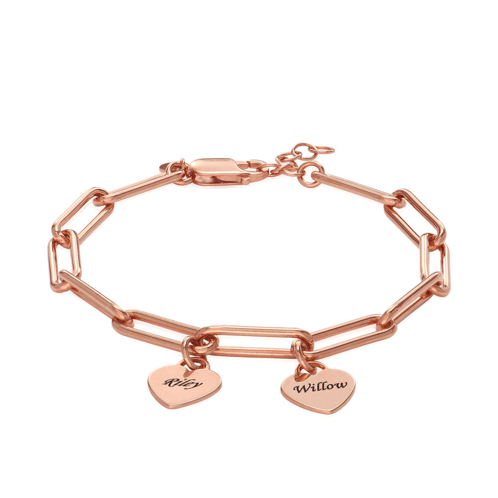 Rory Chain Link Bracelet with Custom Heart Charms in 18K Rose Gold Plating - 1 product photo