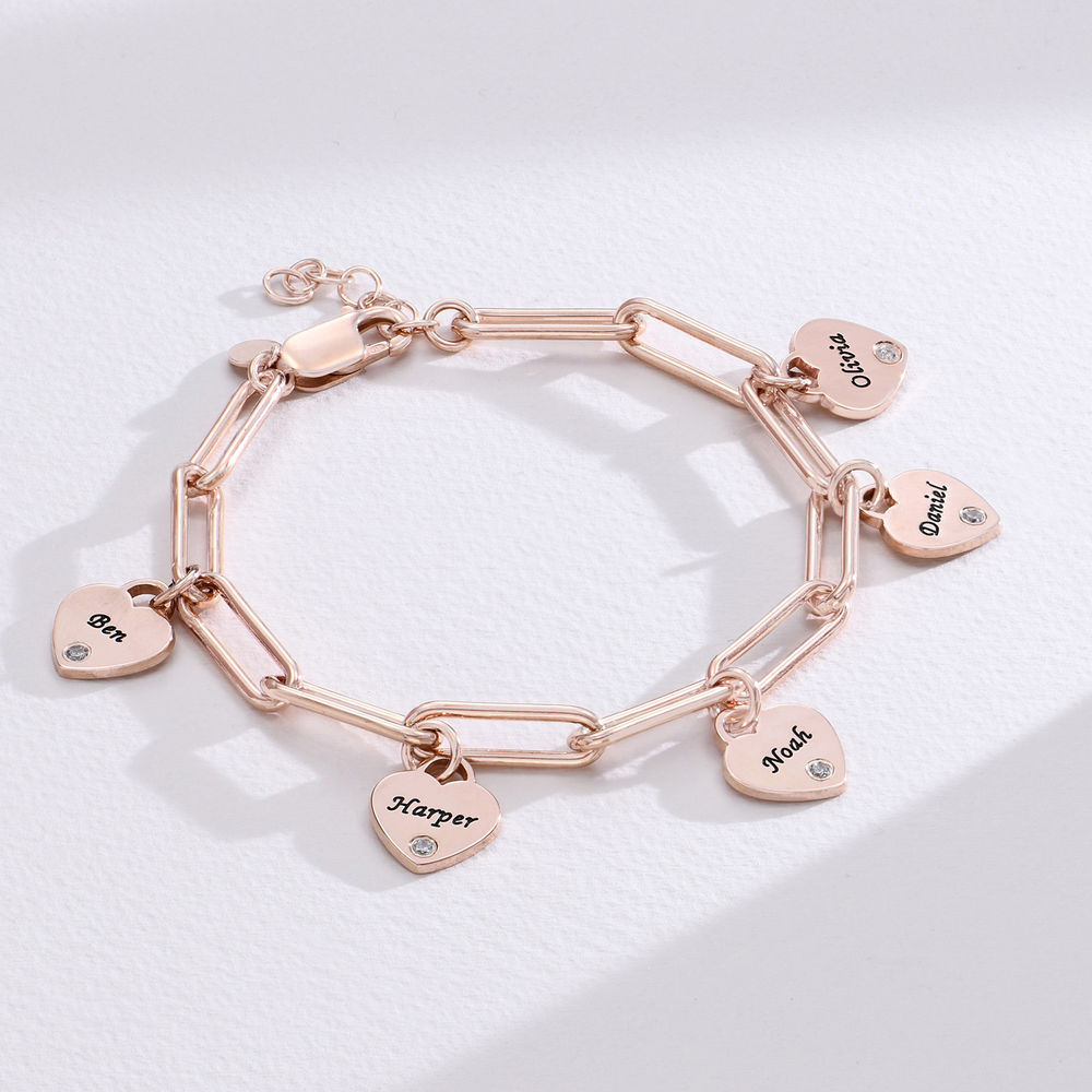 Rory Bracelet With Custom Diamond Heart Charms in 18K Rose Gold Plating - 1 product photo