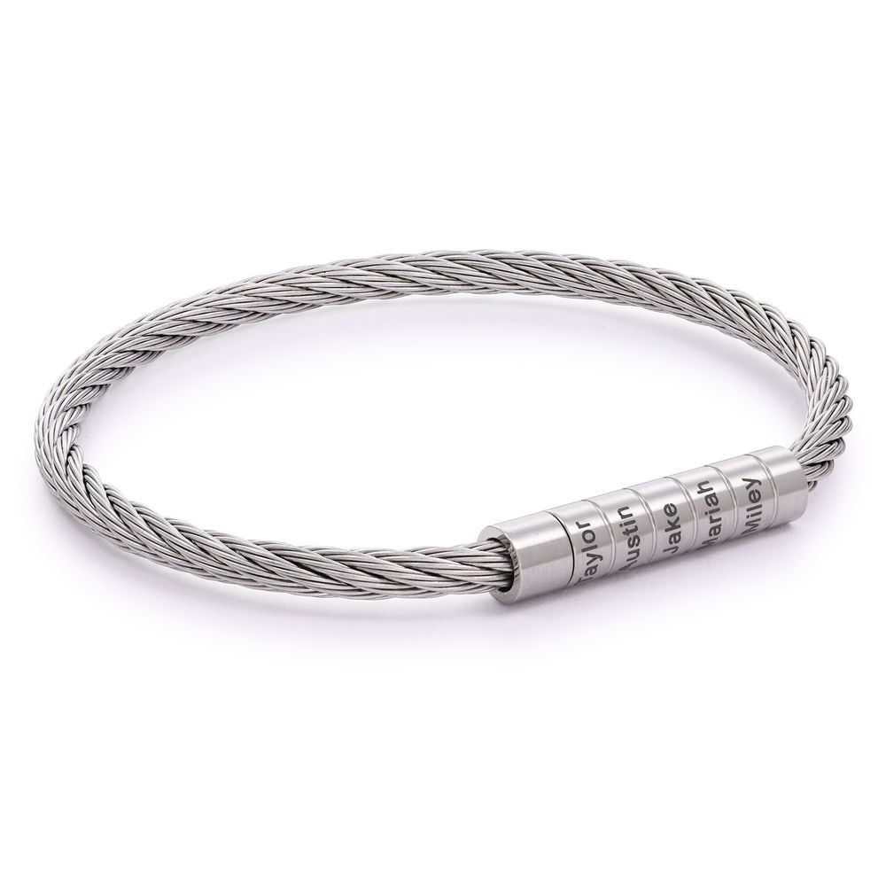 Engraved Twisted Cable Men Bracelet in Matte Stainless Steel - 1 product photo