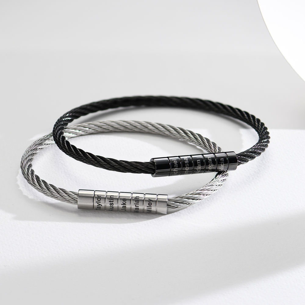 Engraved Twisted Cable Men Bracelet in Matte Stainless Steel - 2 product photo
