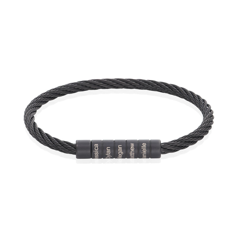 Engraved Twisted Cable Men Bracelet in Black Stainless Steel