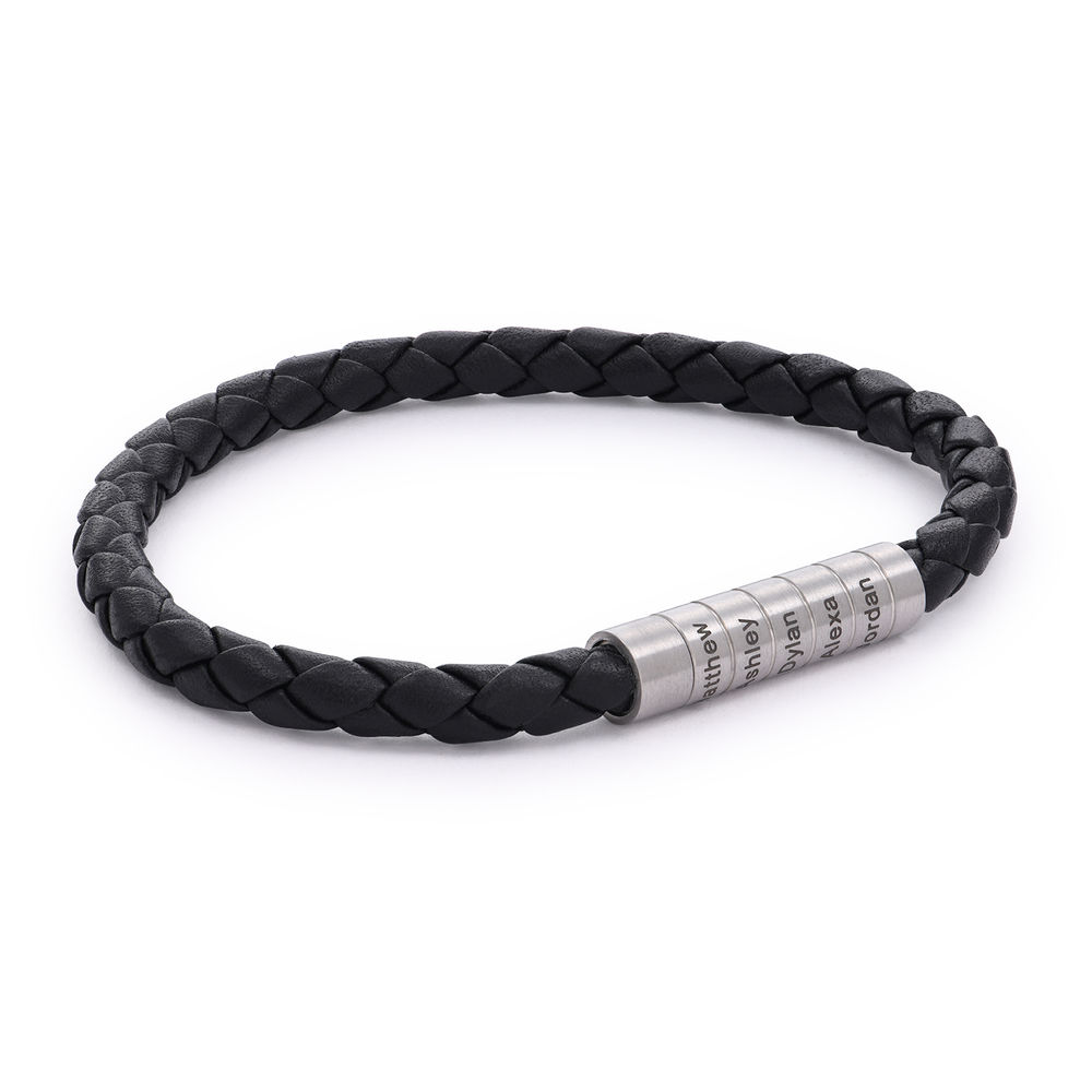Engraved Braided Leather Men Bracelet in Black - 1 product photo