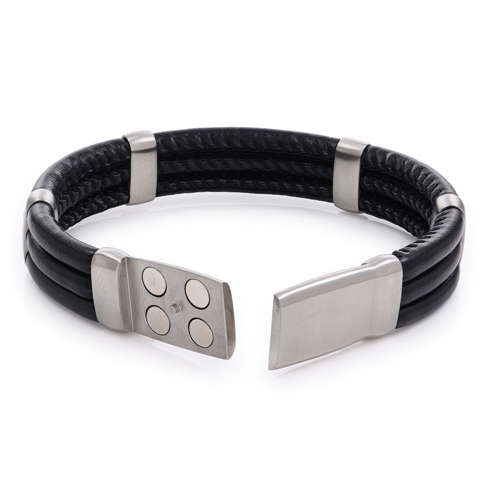 Vertical Tags Men Leather Bracelet with Engravings - 1 product photo