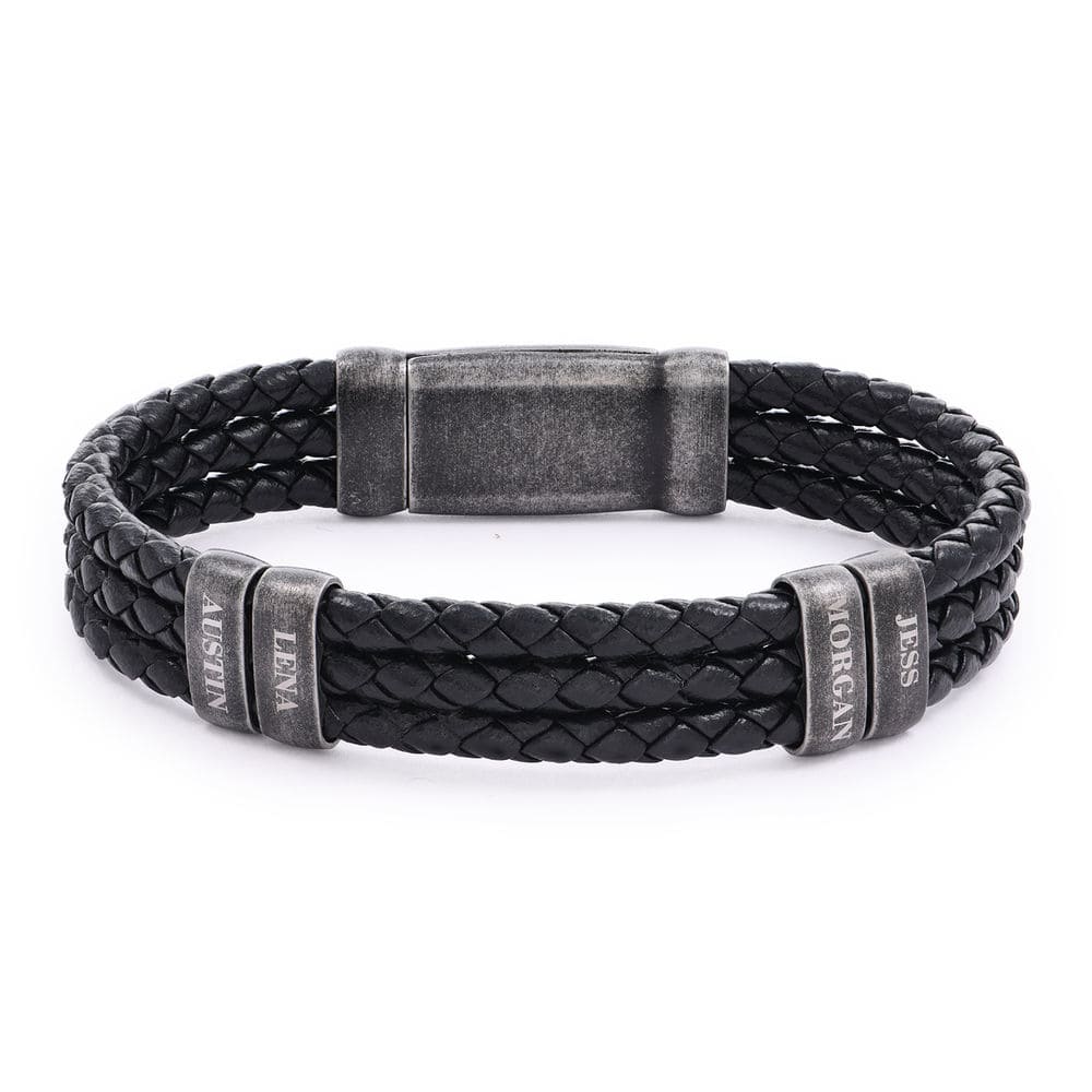 Oxide Vertical Tags Men Braided Leather Bracelet